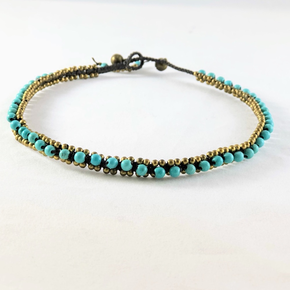 Turquoise beaded necklace with brass beads